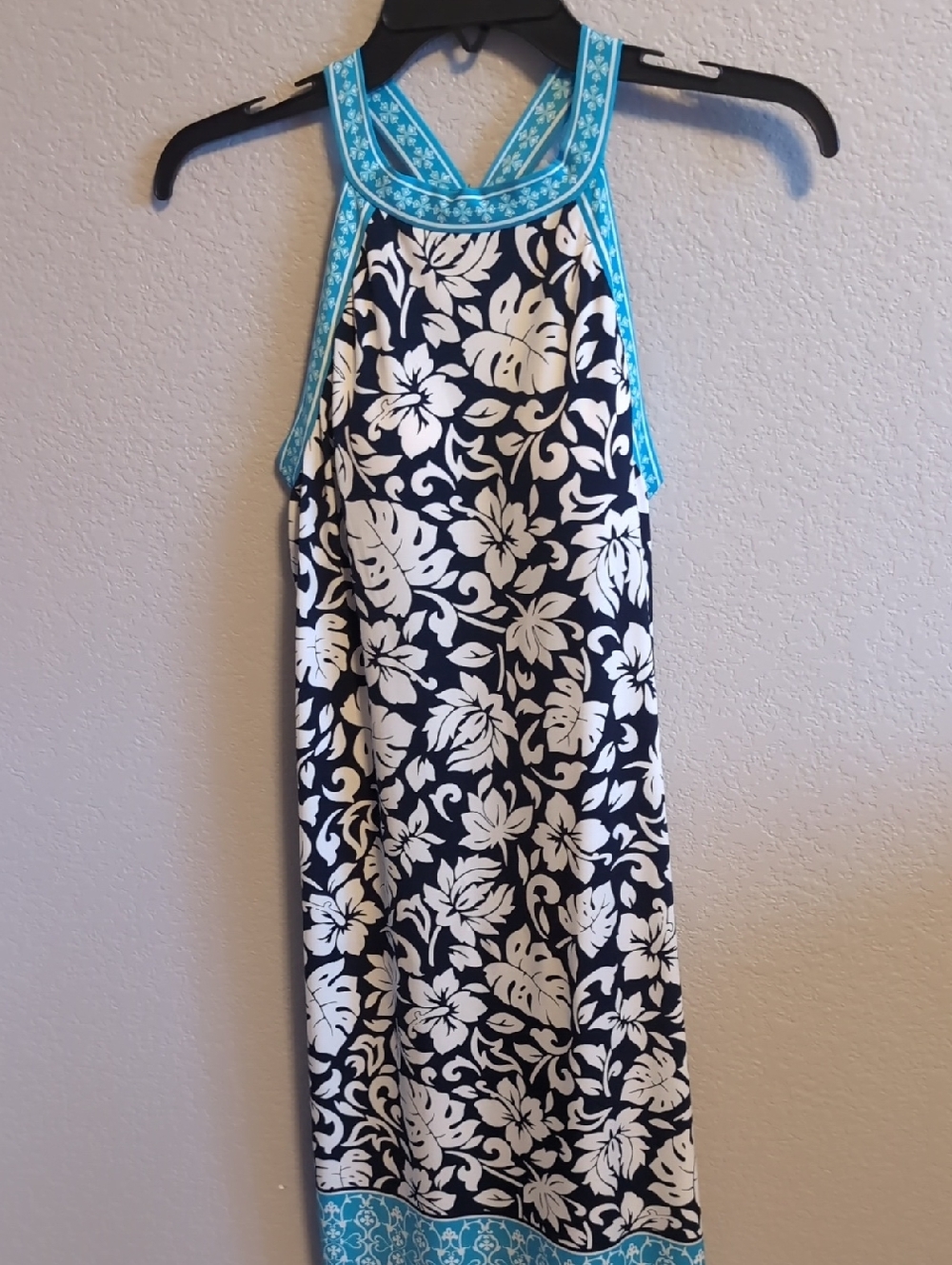 Max Studio Navy & White Tropical Floral Halter Dress
